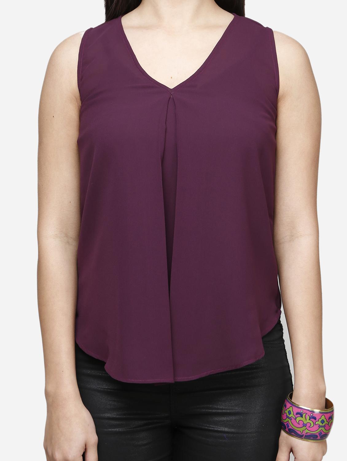 women purple solid sleeveless top - 22068801 - Standard Image - 4