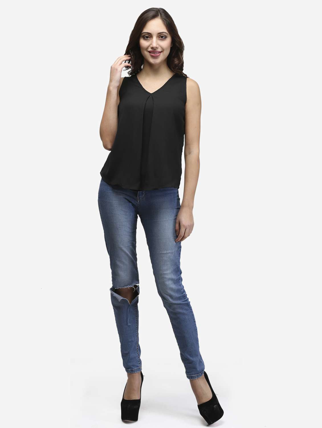 women black solid sleeveless top - 22068803 - Standard Image - 4