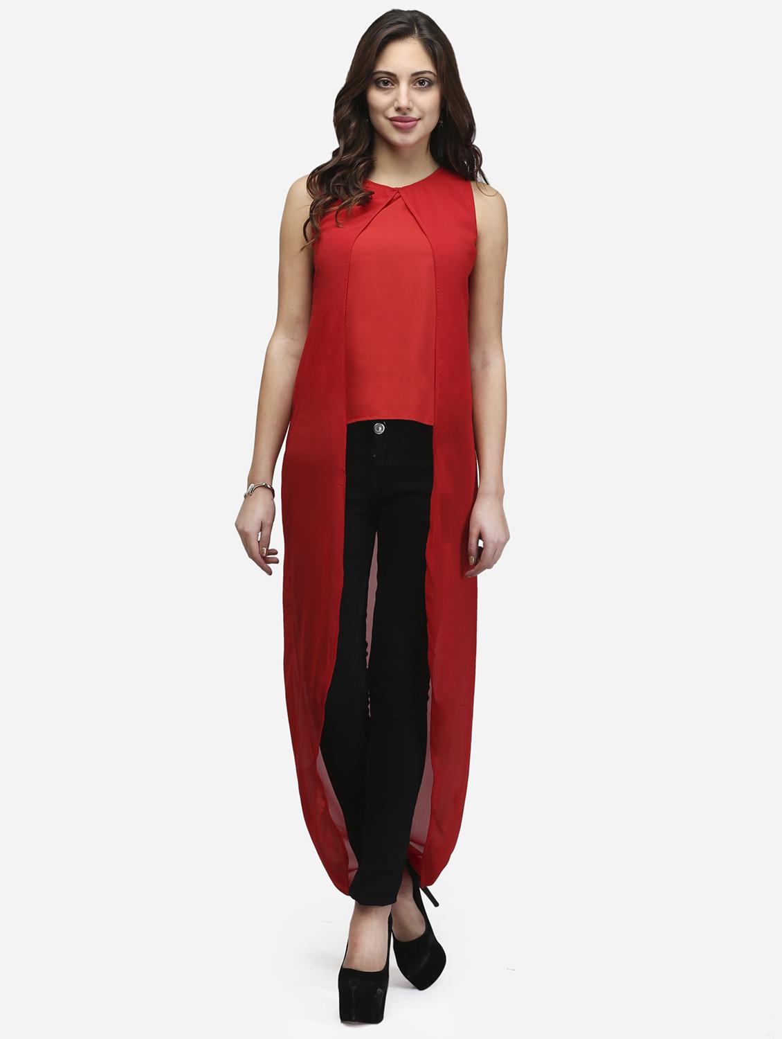 women solid sleeveless high low tunic - 22068808 -  Standard Image - 1