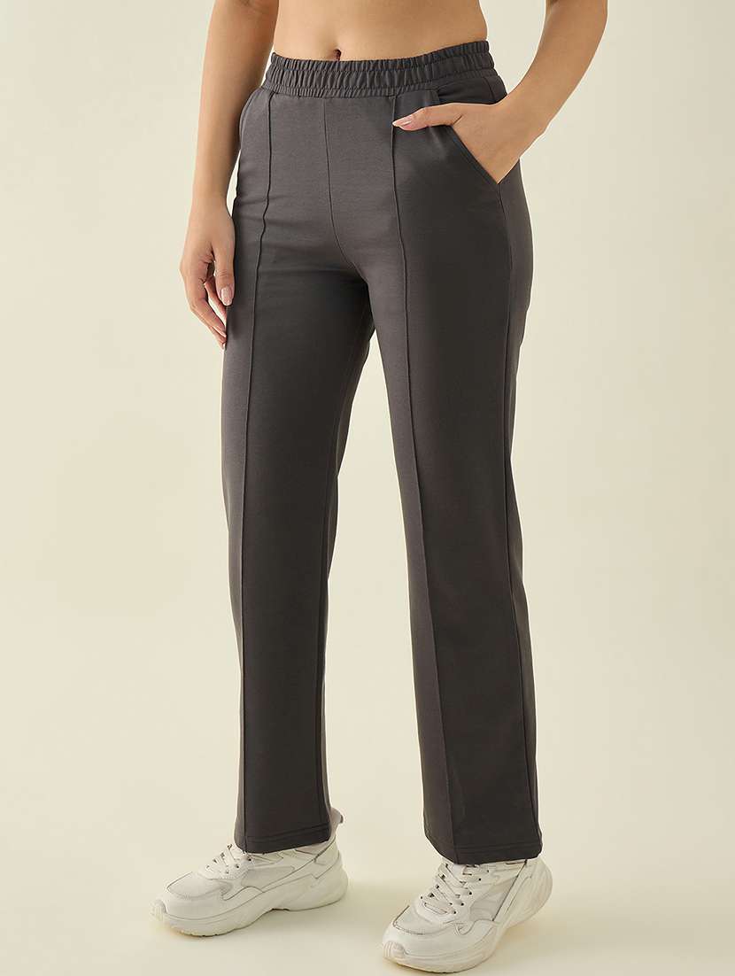 women solid mid rise straight trouser - 22068811 - Standard Image - 1