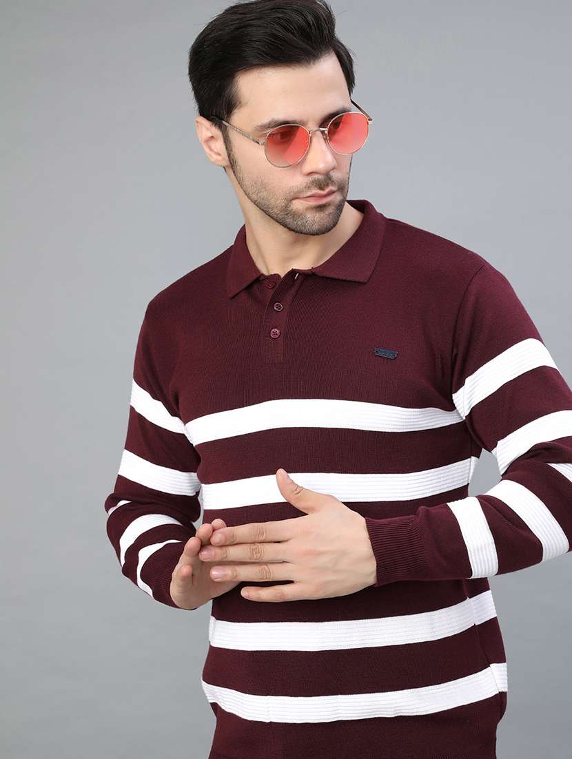 men striped long sleeve regular fit pullover 