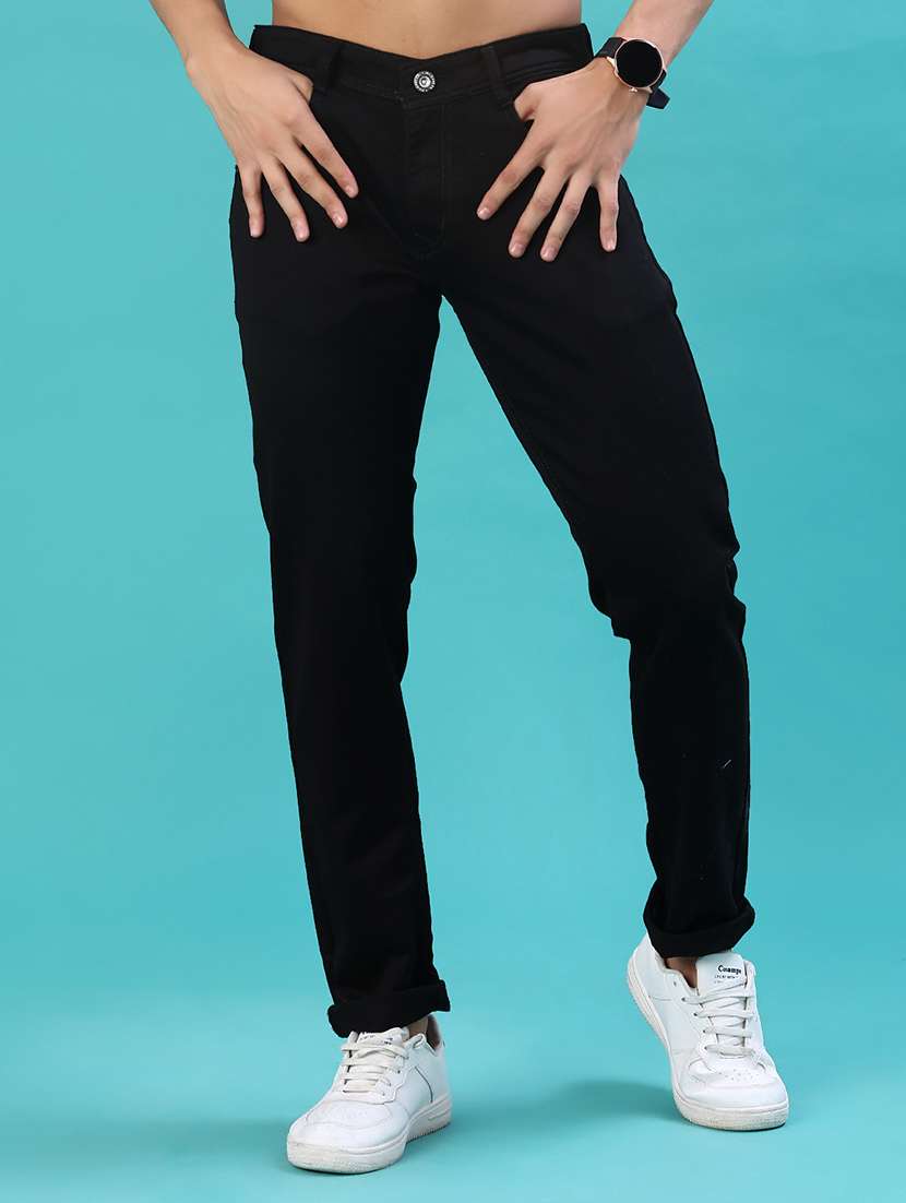 men plain mid rise full length jeans