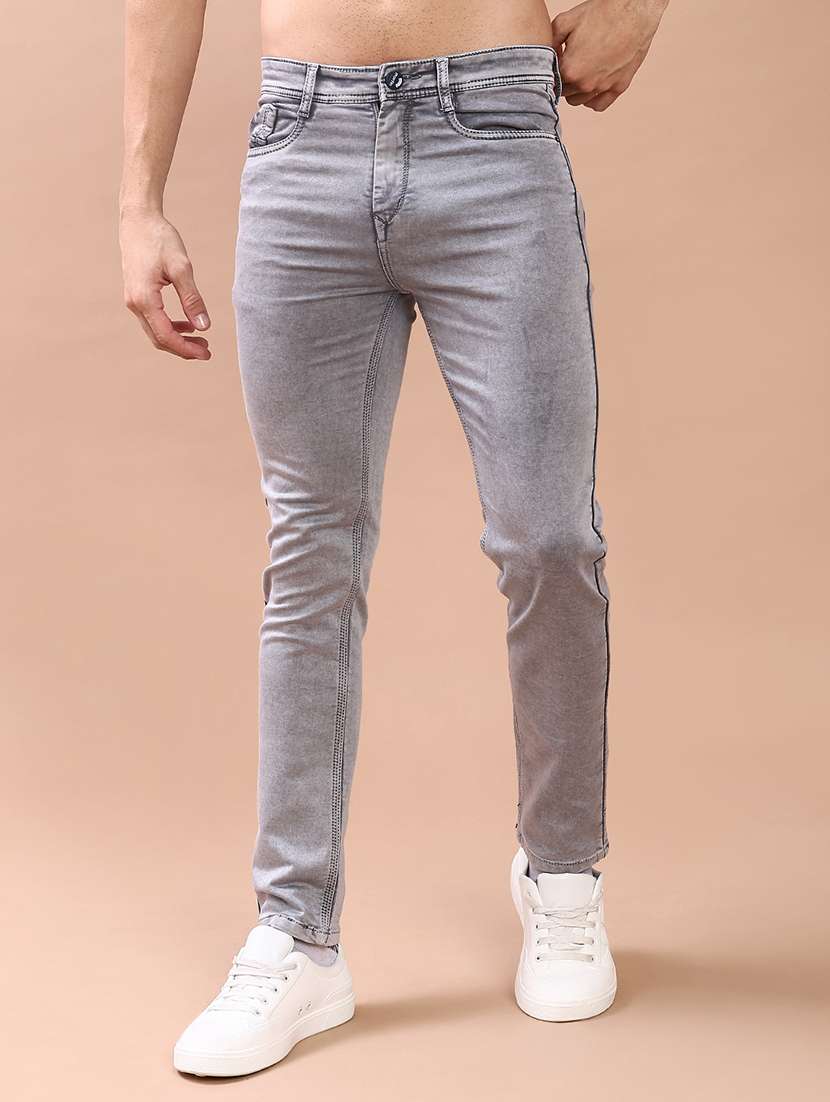 men plain mid rise full length jeans