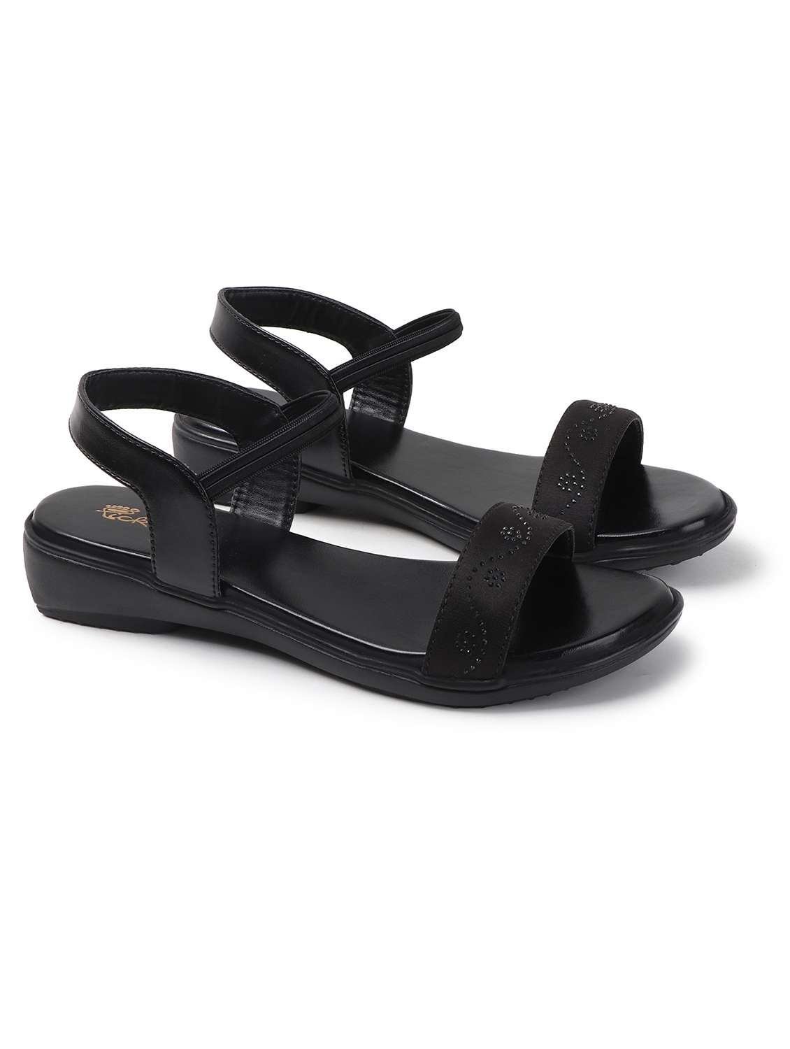 women black solid back strap sandal - 22069088 -  Standard Image - 1