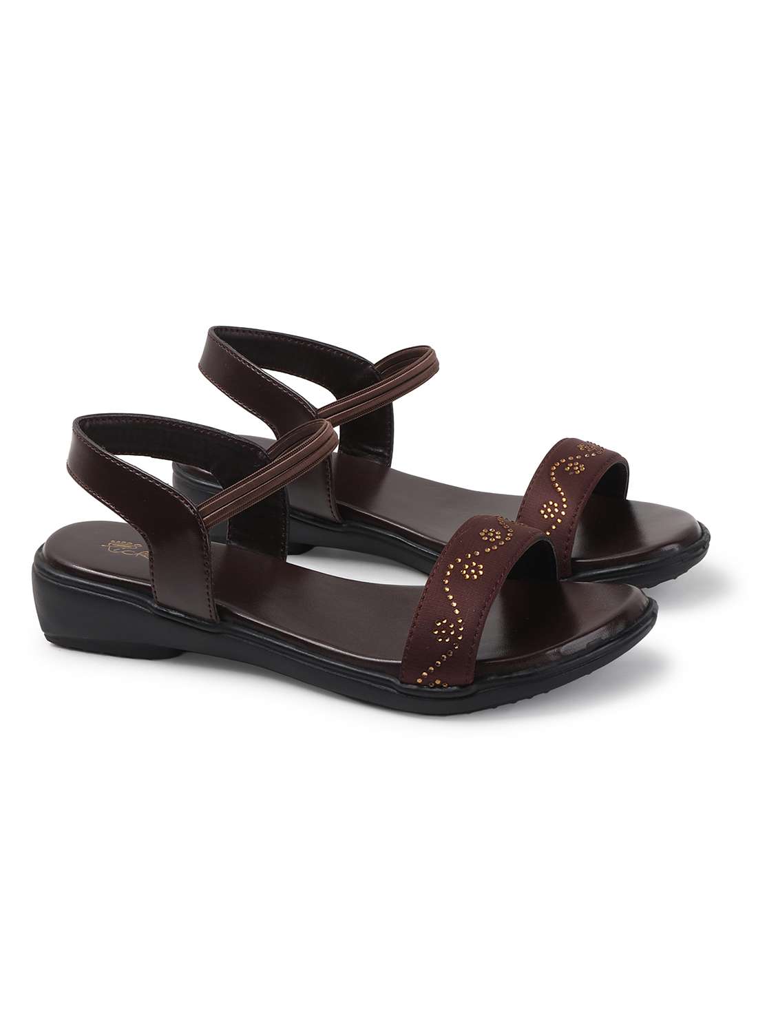 women brown solid back strap sandal - 22069089 -  Standard Image - 1