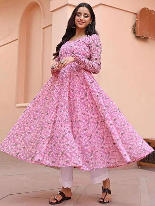 women floral printed long sleeve anarkali kurta - 22069133 -  Standard Image - 0