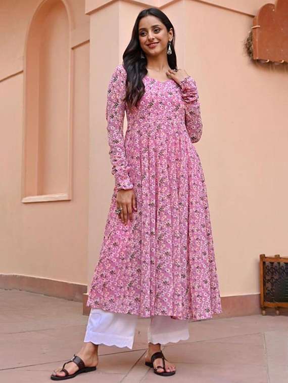 women floral printed long sleeve anarkali kurta - 22069133 -  Standard Image - 1
