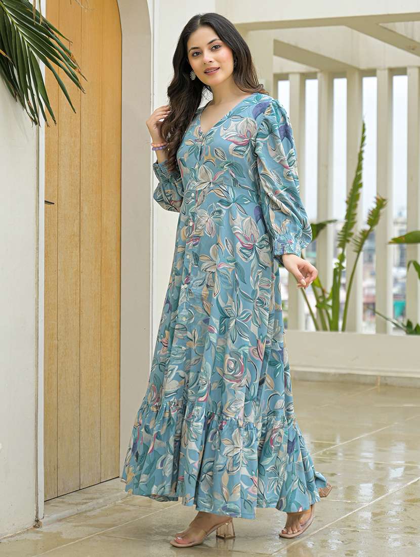 women printed puff sleeve tiered dress - 22069134 -  Standard Image - 1