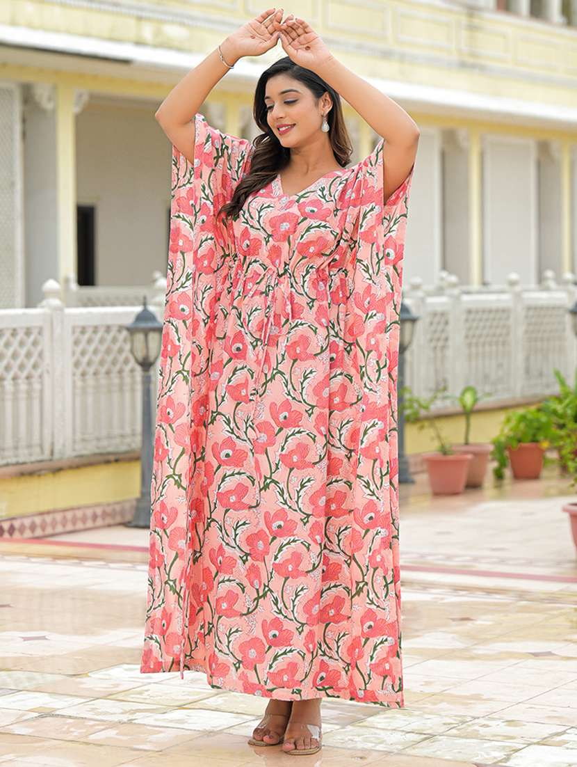 women floral print kimono sleeve kaftan dress - 22069136 -  Standard Image - 1