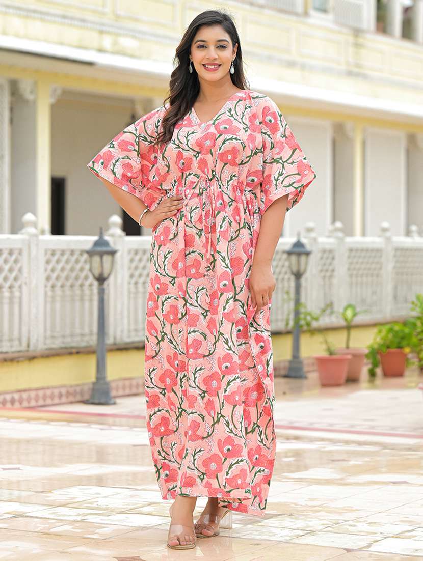 women floral print kimono sleeve kaftan dress - 22069136 -  Standard Image - 4