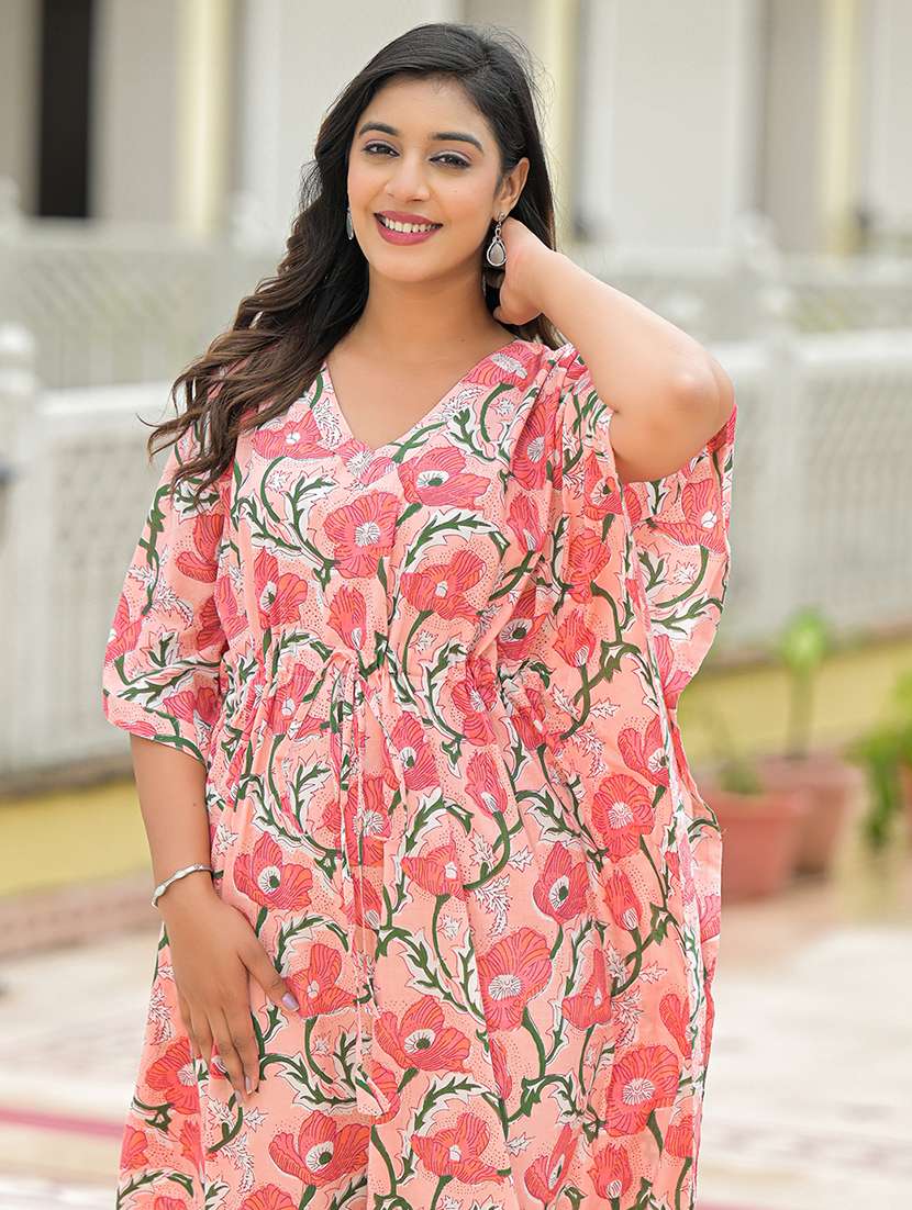 women floral print kimono sleeve kaftan dress - 22069136 -  Standard Image - 6