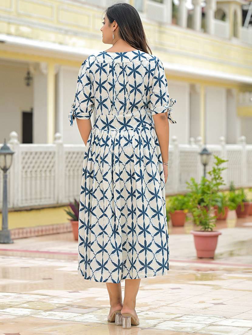 women printed puff sleeve fit & flare dress - 22069139 -  Standard Image - 4
