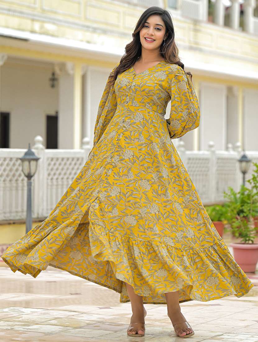 printed rayon maxi dress with long sleeves - 22069140 -  Standard Image - 1