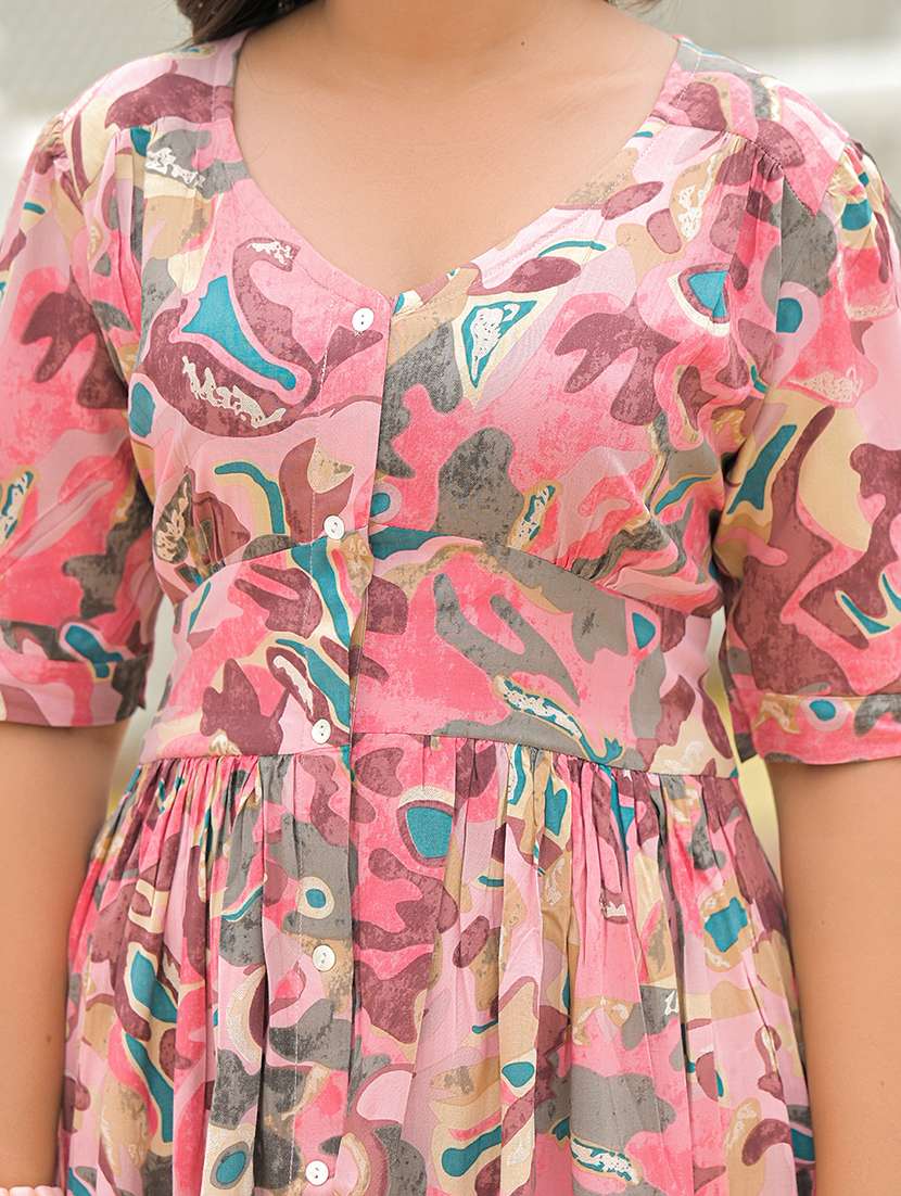 women printed puff sleeve fit & flare dress - 22069141 -  Standard Image - 4