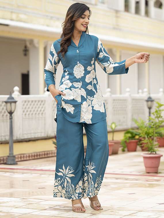 women floral print shirt and trouser co-ord set - 22069192 - Standard Image - 1