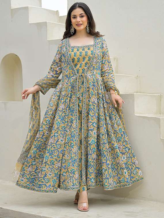 women printed three quarter sleeve kurta dupatta set - 22069209 -  Standard Image - 1