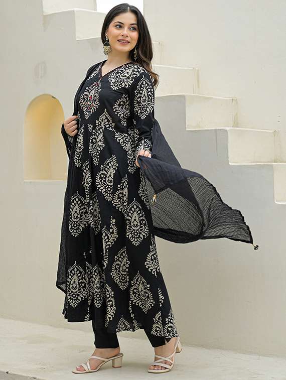 women printed three quarter sleeve kurta pant with dupatta set - 22069210 -  Standard Image - 1