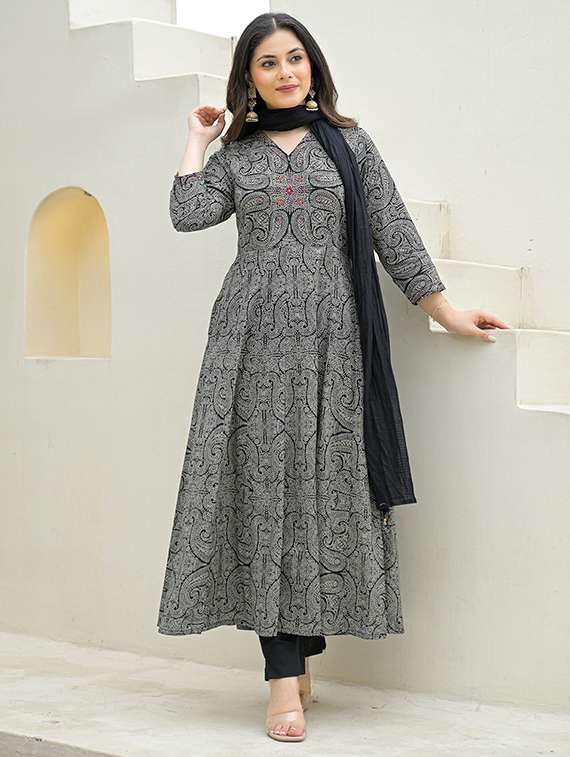 women printed three quarter sleeve kurta pant with dupatta set - 22069212 -  Standard Image - 1