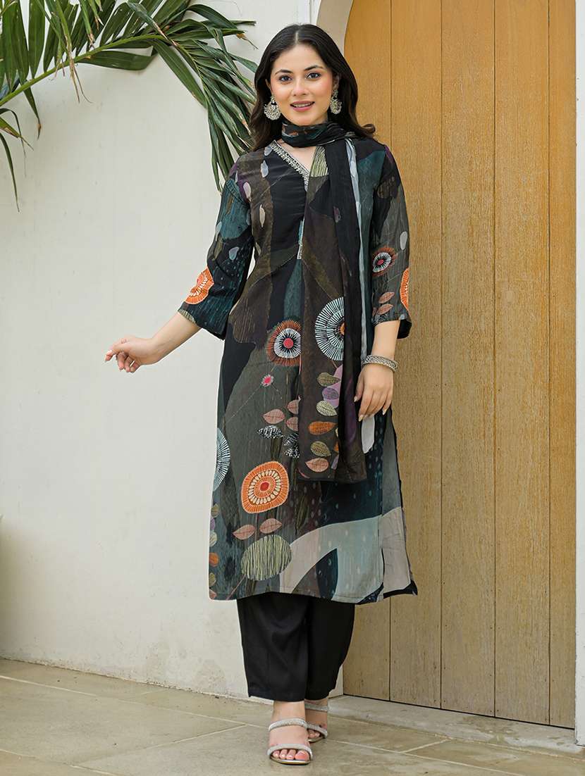 women printed three quarter sleeve kurta pant with dupatta set - 22069214 -  Standard Image - 1