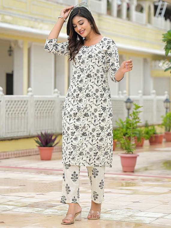 women printed three quarter sleeve kurta pant set - 22069218 -  Standard Image - 1