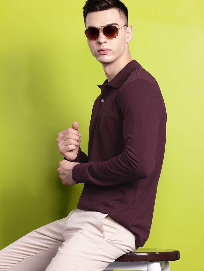men solid long sleeve regular fit polo t-shirt - 22069255 -  Standard Image - 1