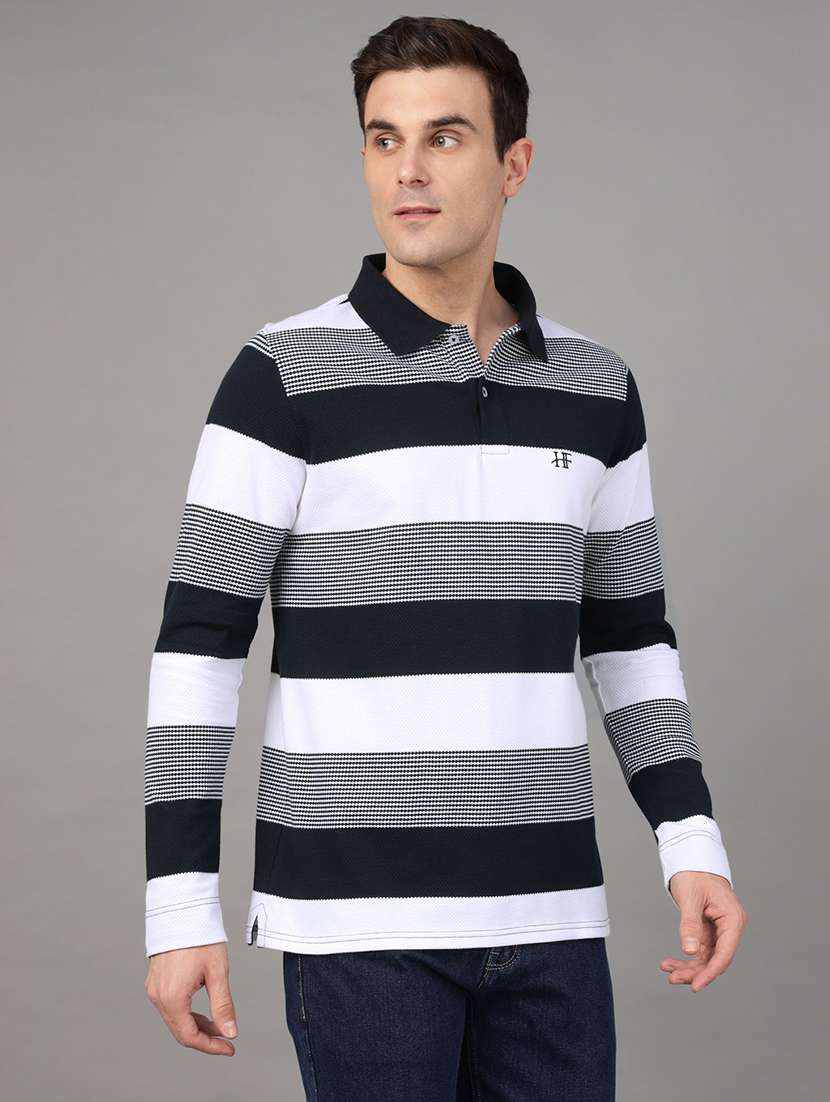 men striped long sleeve regular fit polo t-shirt - 22069259 -  Standard Image - 1