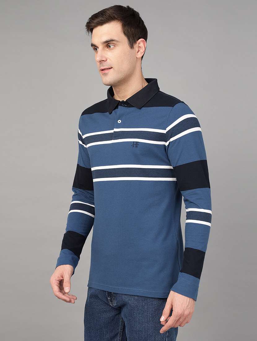 men striped long sleeve regular fit polo t-shirt - 22069260 -  Standard Image - 1