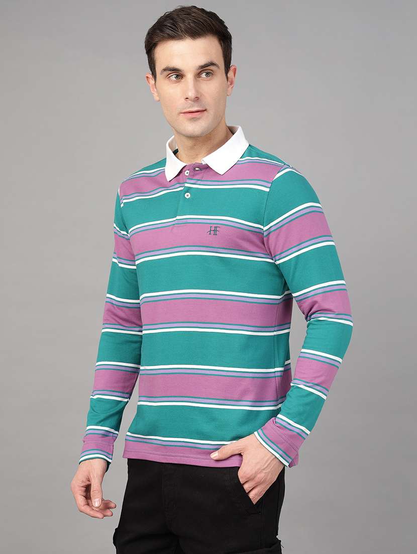men striped long sleeve regular fit polo t-shirt - 22069261 - Standard Image - 1