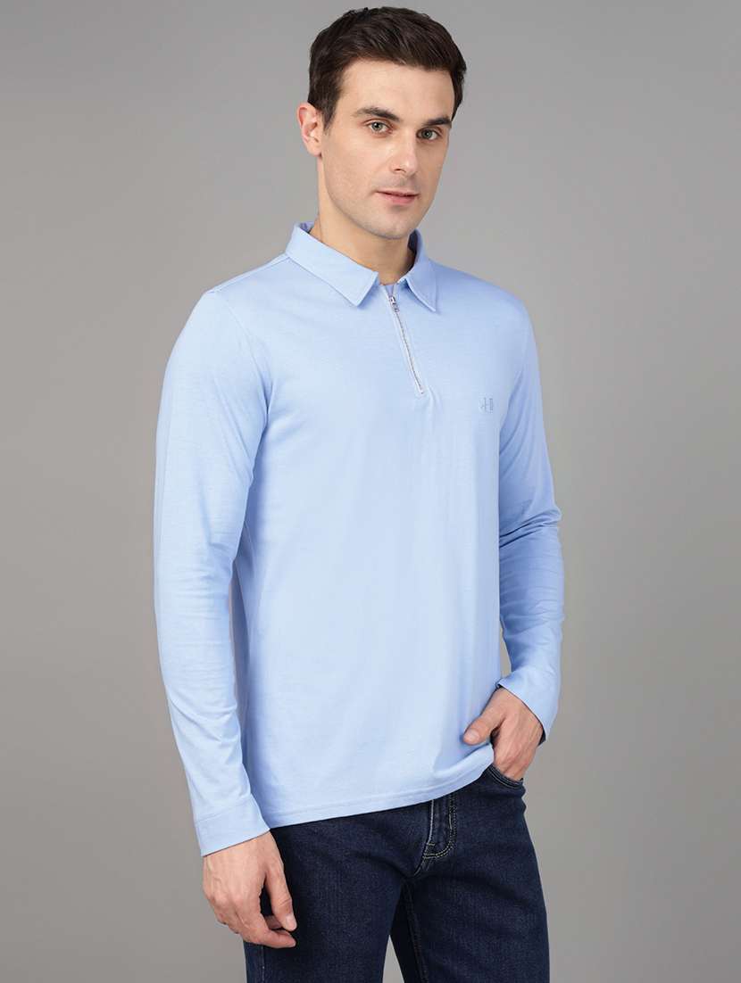 men solid long sleeve regular fit polo t-shirt