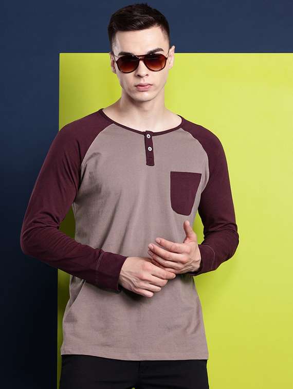 men color blocked long sleeve regular fit t-shirt