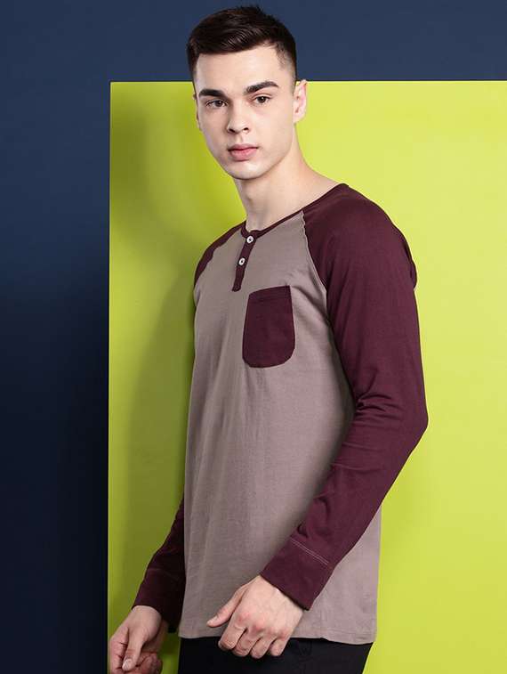 men color blocked long sleeve regular fit t-shirt - 22069276 -  Standard Image - 1