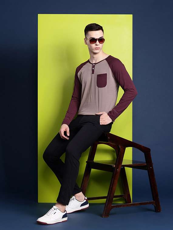 men color blocked long sleeve regular fit t-shirt - 22069276 -  Standard Image - 4