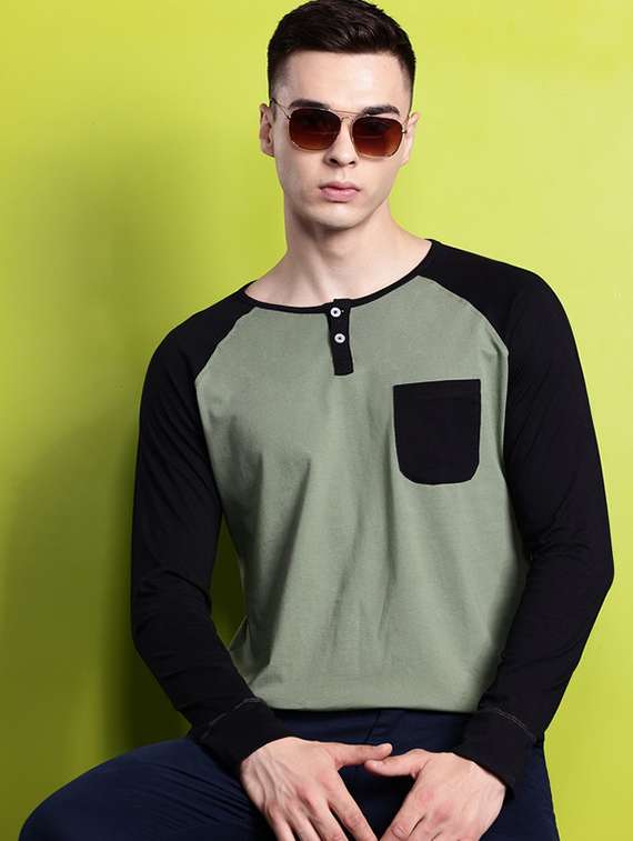 men color blocked long sleeve regular fit t-shirt