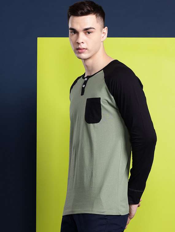 men color blocked long sleeve regular fit t-shirt - 22069277 -  Standard Image - 1