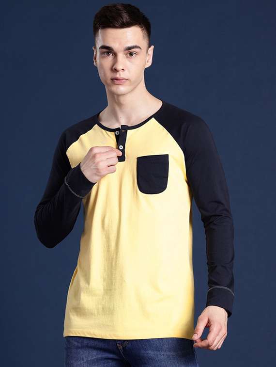 men color blocked long sleeve regular fit t-shirt - 22069278 -  Standard Image - 1