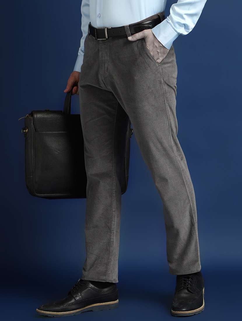 men solid mid rise flat front trouser
