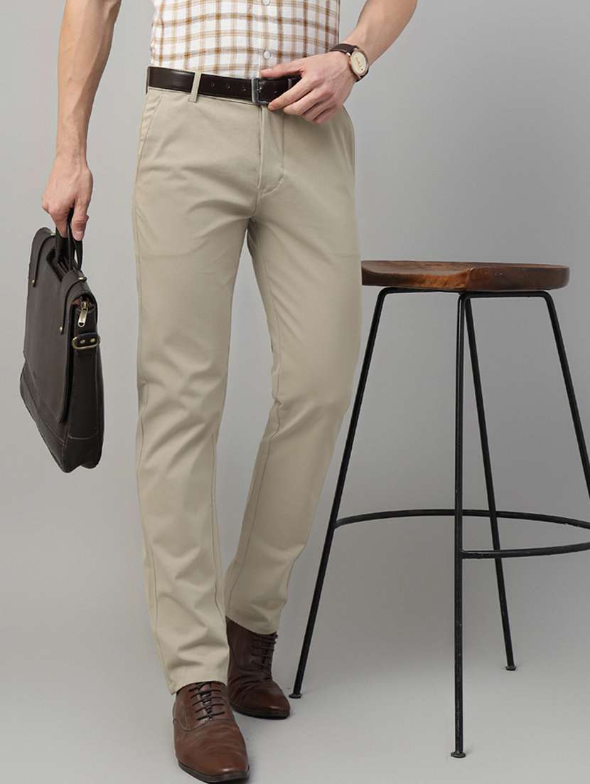 men solid mid rise flat front trouser