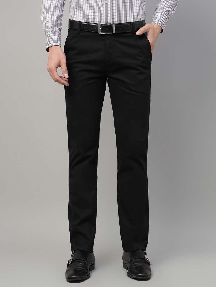 men solid mid rise flat front trouser - 22069299 -  Standard Image - 1