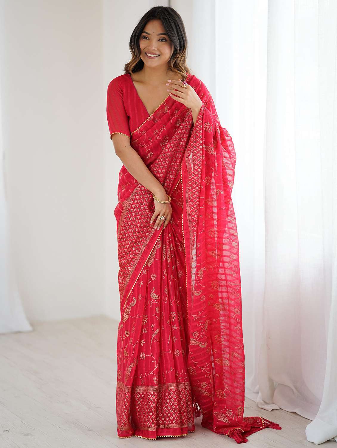 women foil printed saree with blouse
