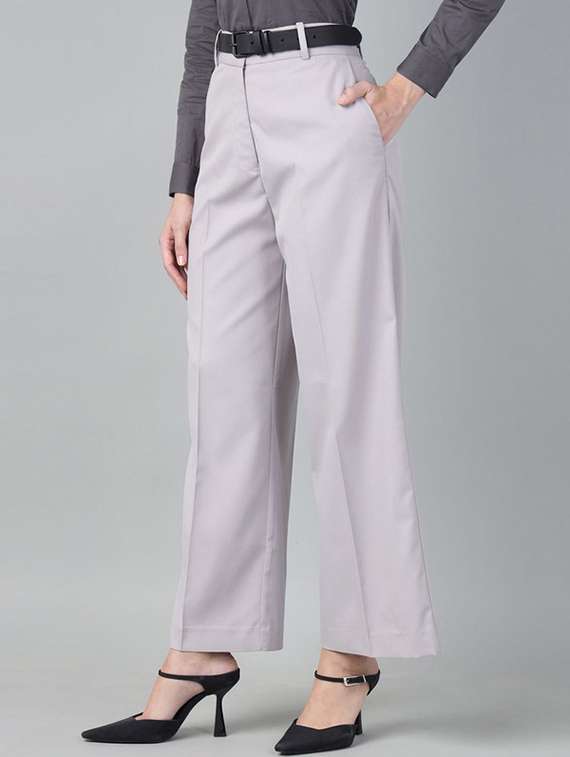 women solid high rise straight trouser - 22069330 -  Standard Image - 1