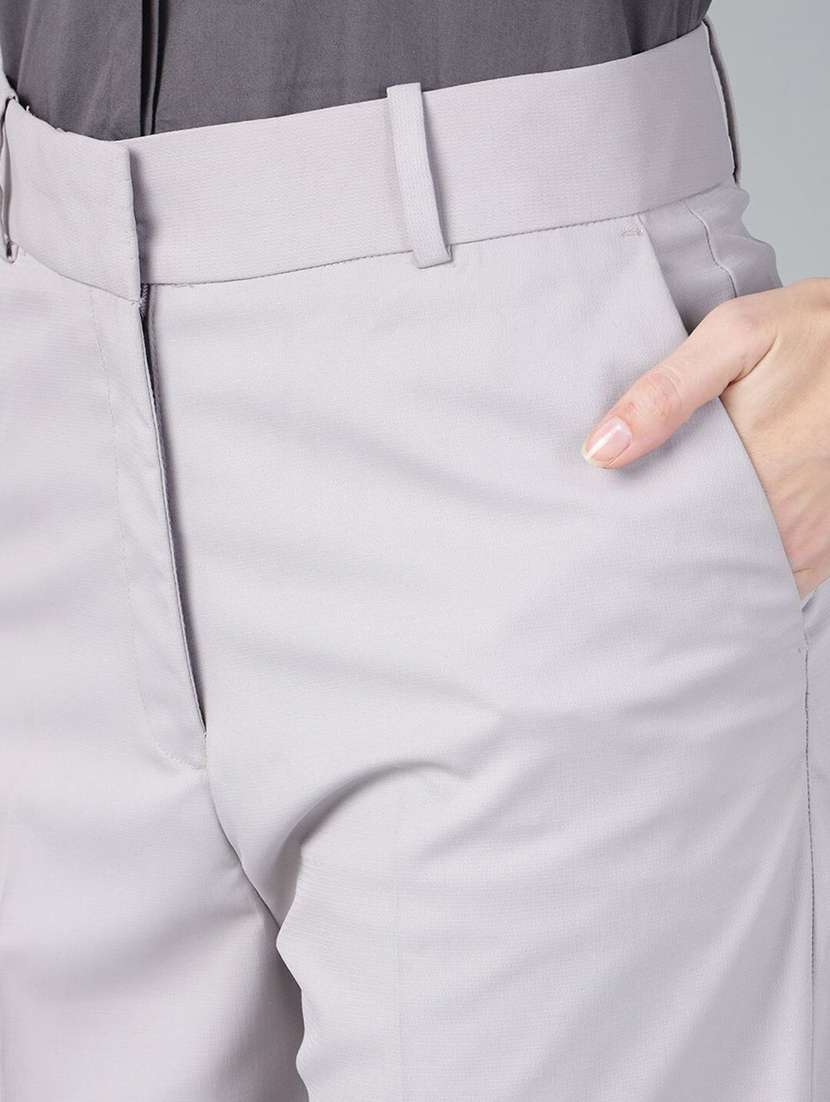 women solid high rise straight trouser - 22069330 -  Standard Image - 4