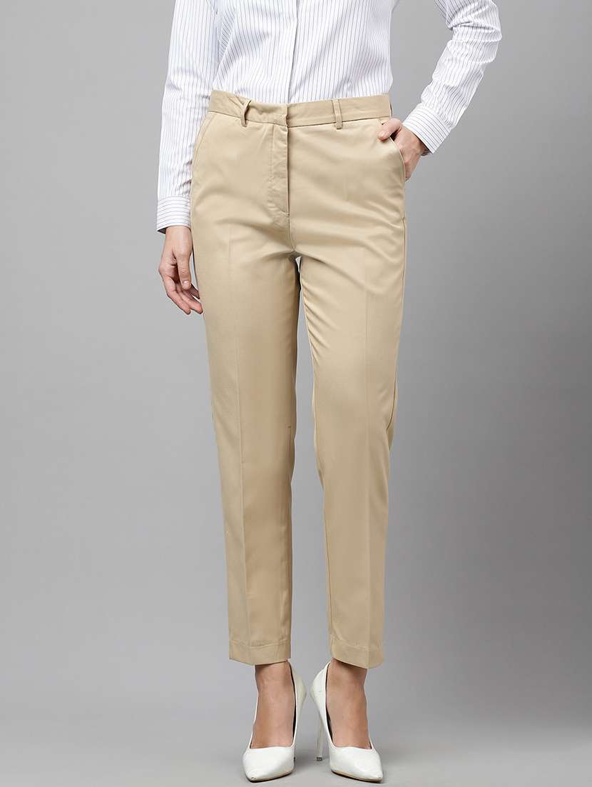 women solid mid rise cigarette pants