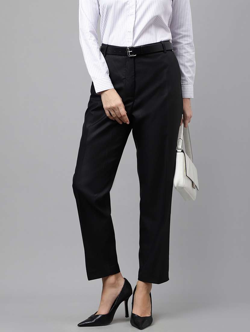 women solid mid rise cigarette pants