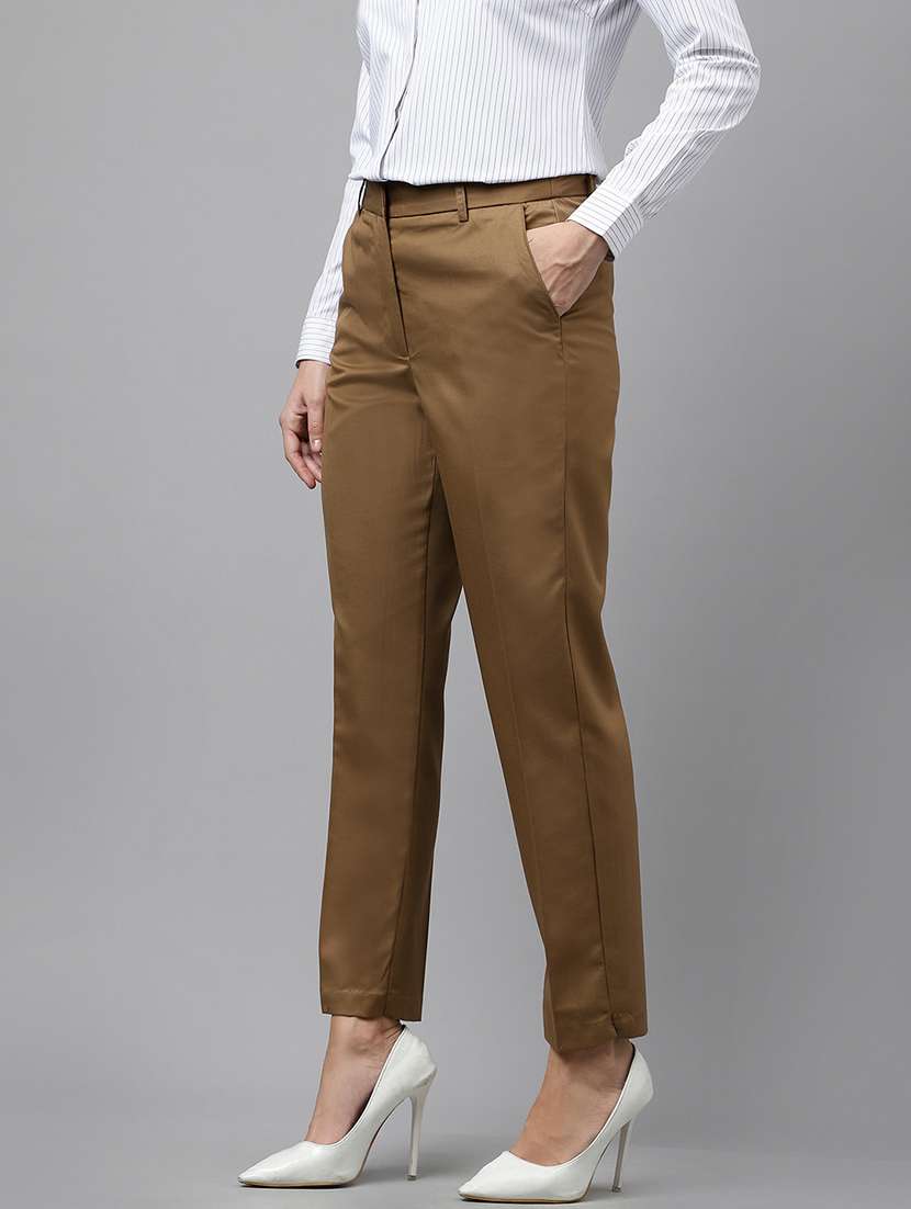 women solid mid rise cigarette pants - 22069334 -  Standard Image - 1