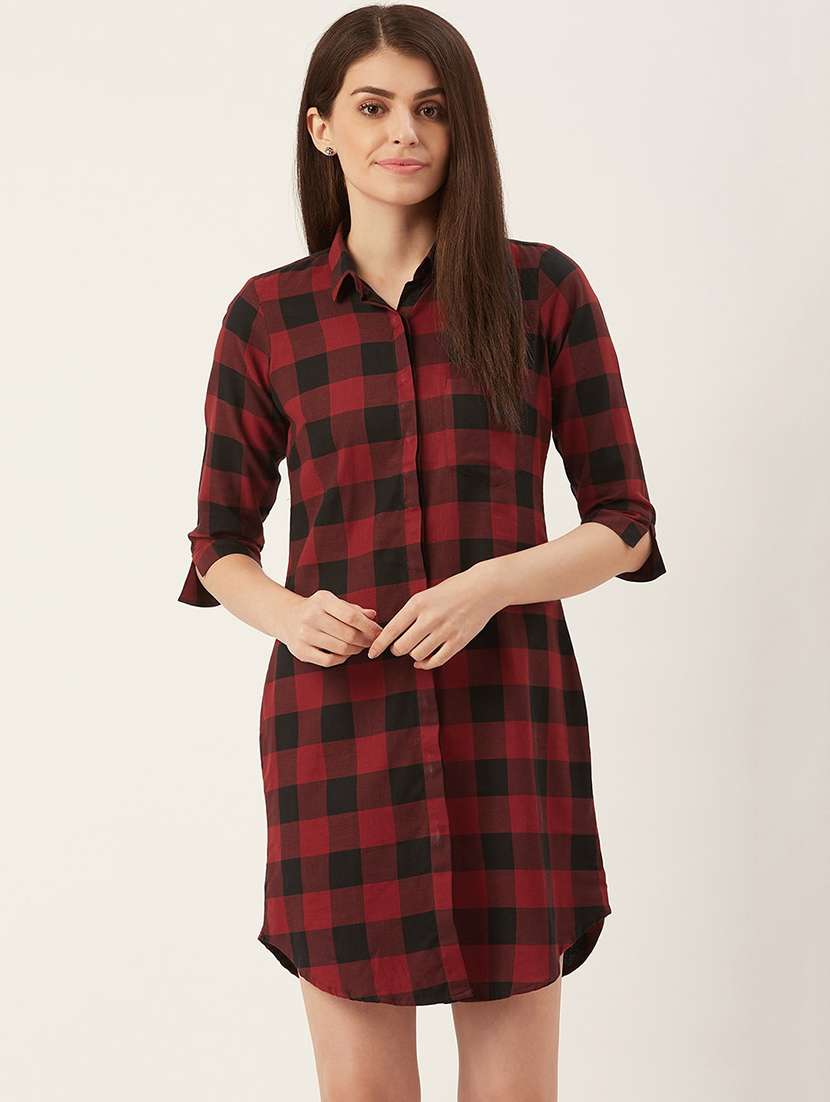 women checkered collred shirt dress - 22069339 - Zoom Image - 0