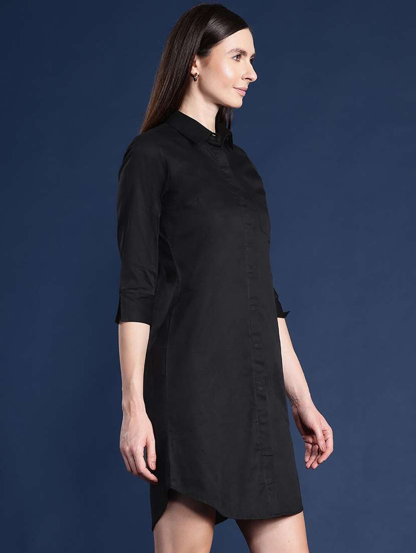 women solid collared shirt dress - 22069341 -  Standard Image - 1