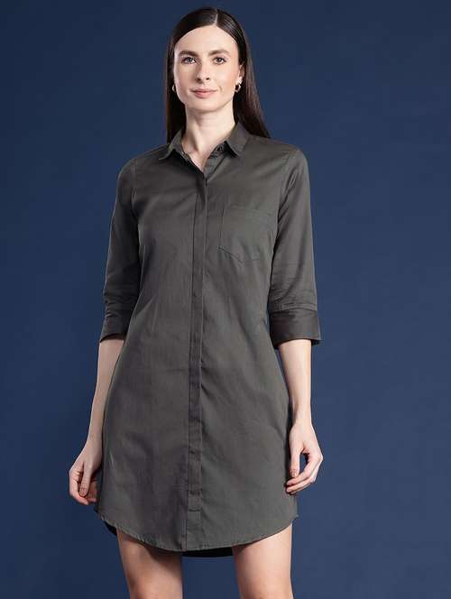women solid collared shirt dress - 22069342 -  Standard Image - 0