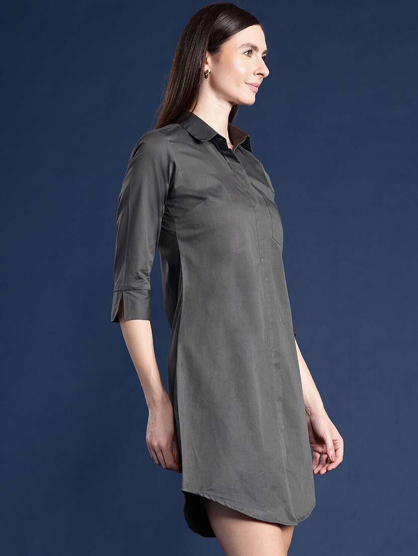 women solid collared shirt dress - 22069342 -  Standard Image - 1