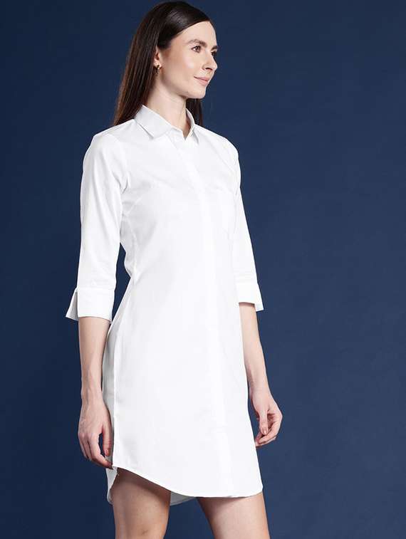 women solid collared shirt dress - 22069345 -  Standard Image - 1