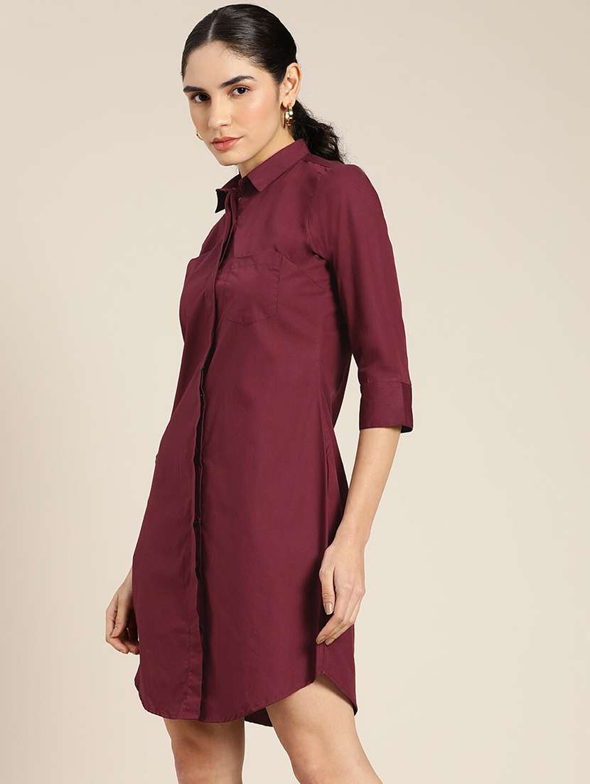 women solid collared shirt dress - 22069346 -  Standard Image - 1